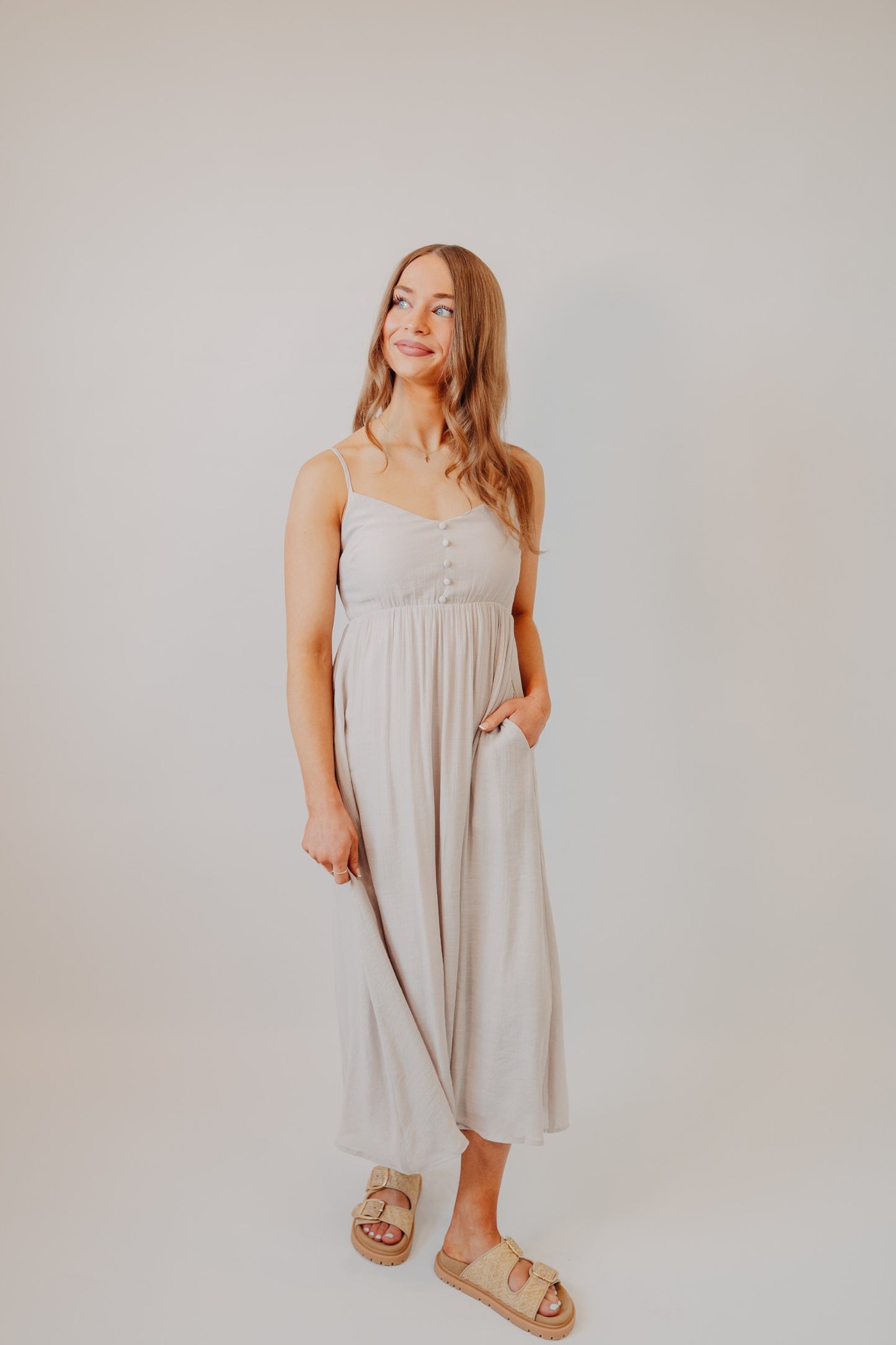 Fun2Fun | Button Detail Maxi Dress | Lt Grey