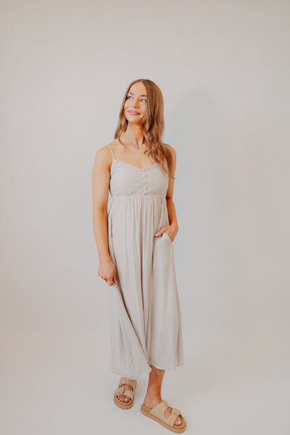 Fun2Fun | Button Detail Maxi Dress | Lt Grey