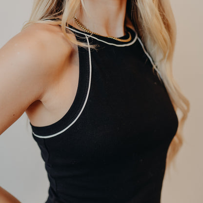 Doe & Rae | Contrast Piping Mini Dress | Black