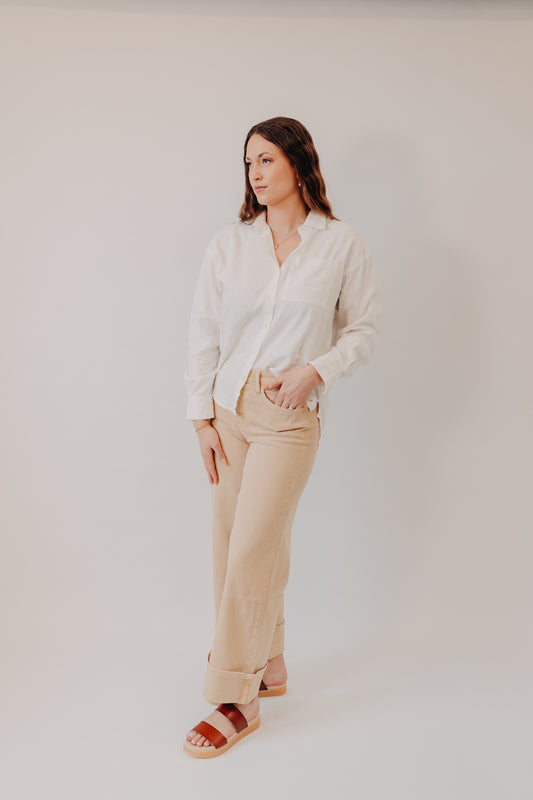 Vervet | Mid Rise Cuffed Crop Wide Leg | Sun Beige