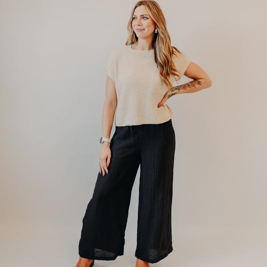 Staccato | Elastic Waist Wide Leg Pant | Black