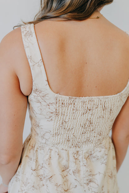 Blu Pepper | Floral Toile Midi Dress | Oatmeal