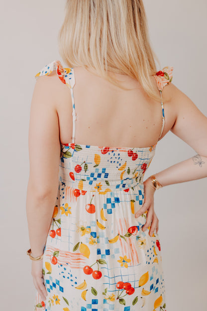 Blu Pepper | Picnic Motif Ruffle Strap Maxi Dress