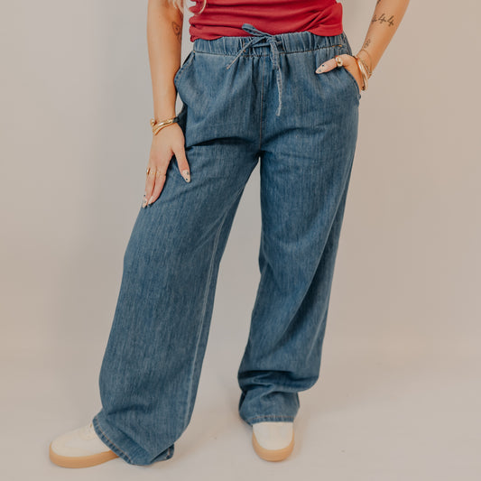 Be Cool | Denim Look Wide Pant | Medium Wash