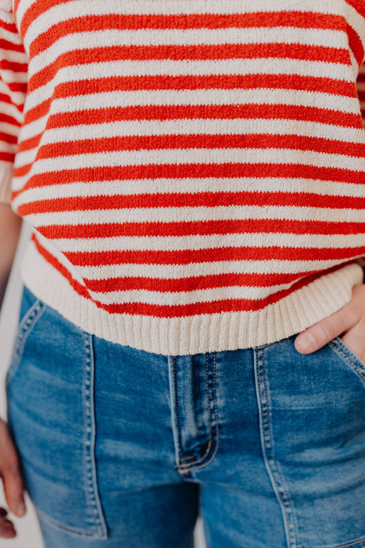 Blu Pepper | Striped Contrast Trim Knit Sweater | Red