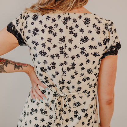 Gilli | Lace Trim Floral Dress | Cream, Black