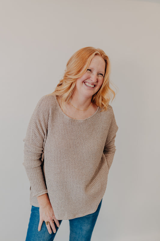 Gilli | Long Sleeve Side Slit Top | Oatmeal