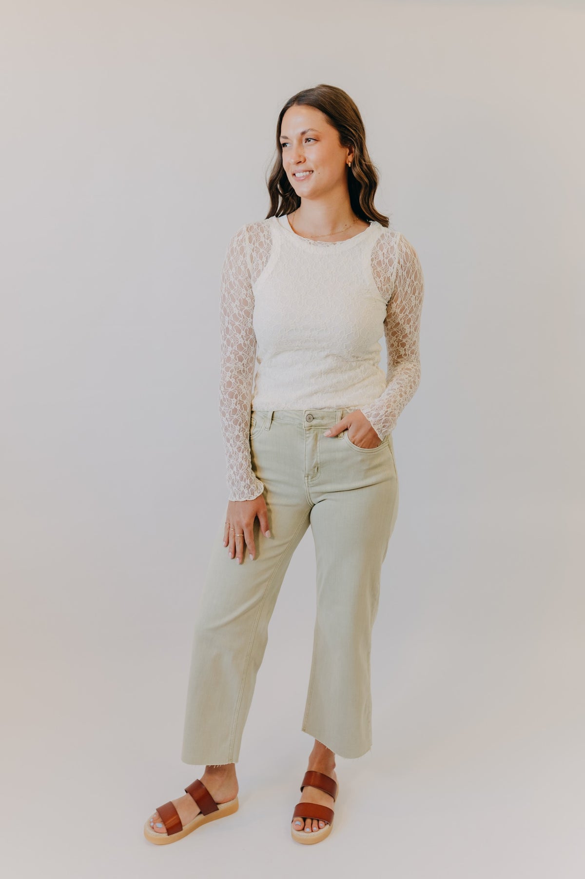 Vervet | High Rise Crop Wide Leg | Olive