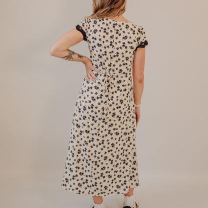 Gilli | Lace Trim Floral Dress | Cream, Black