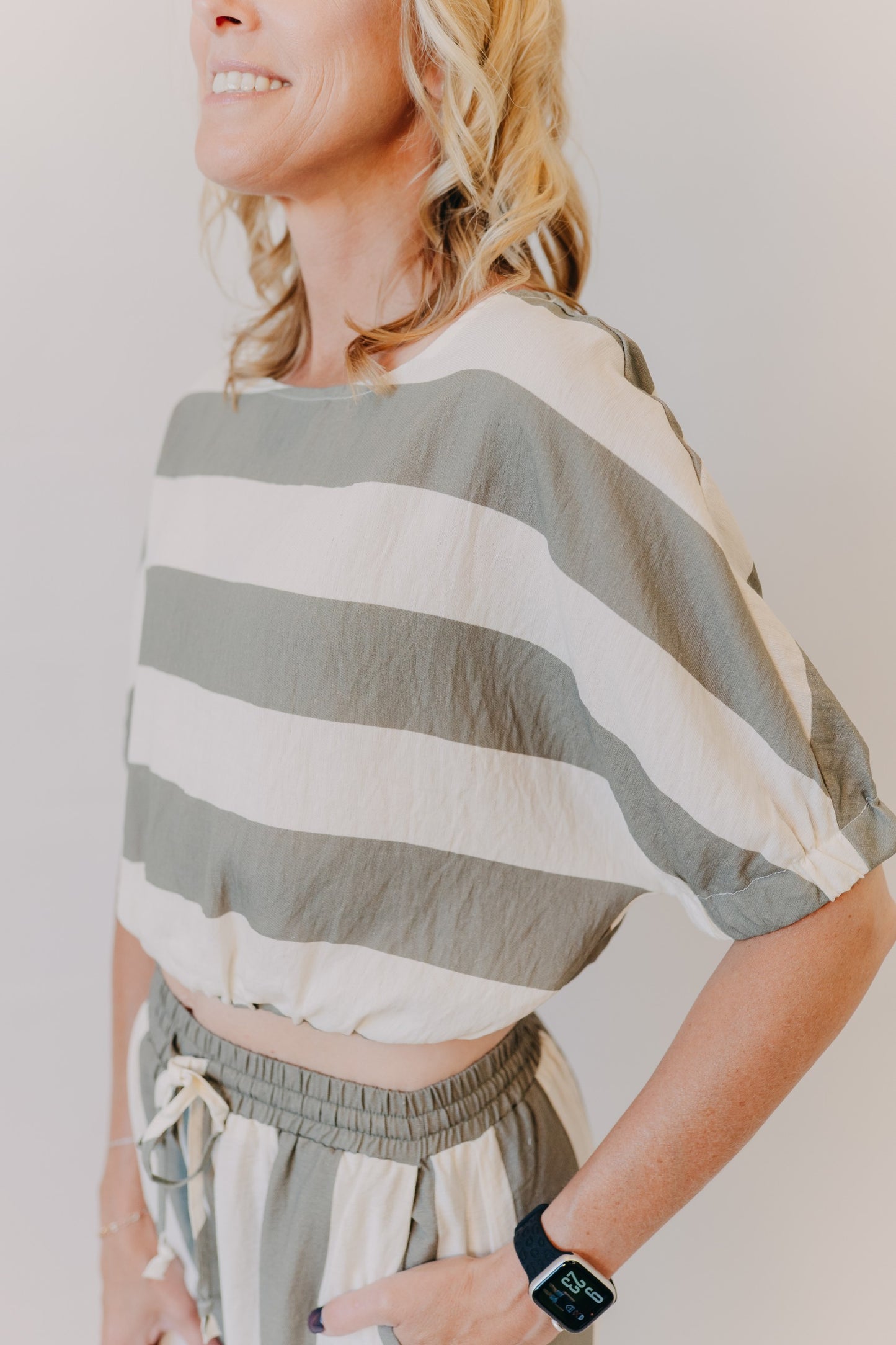 Miou Muse | Wide Stripe Boat Neck Top | Olive