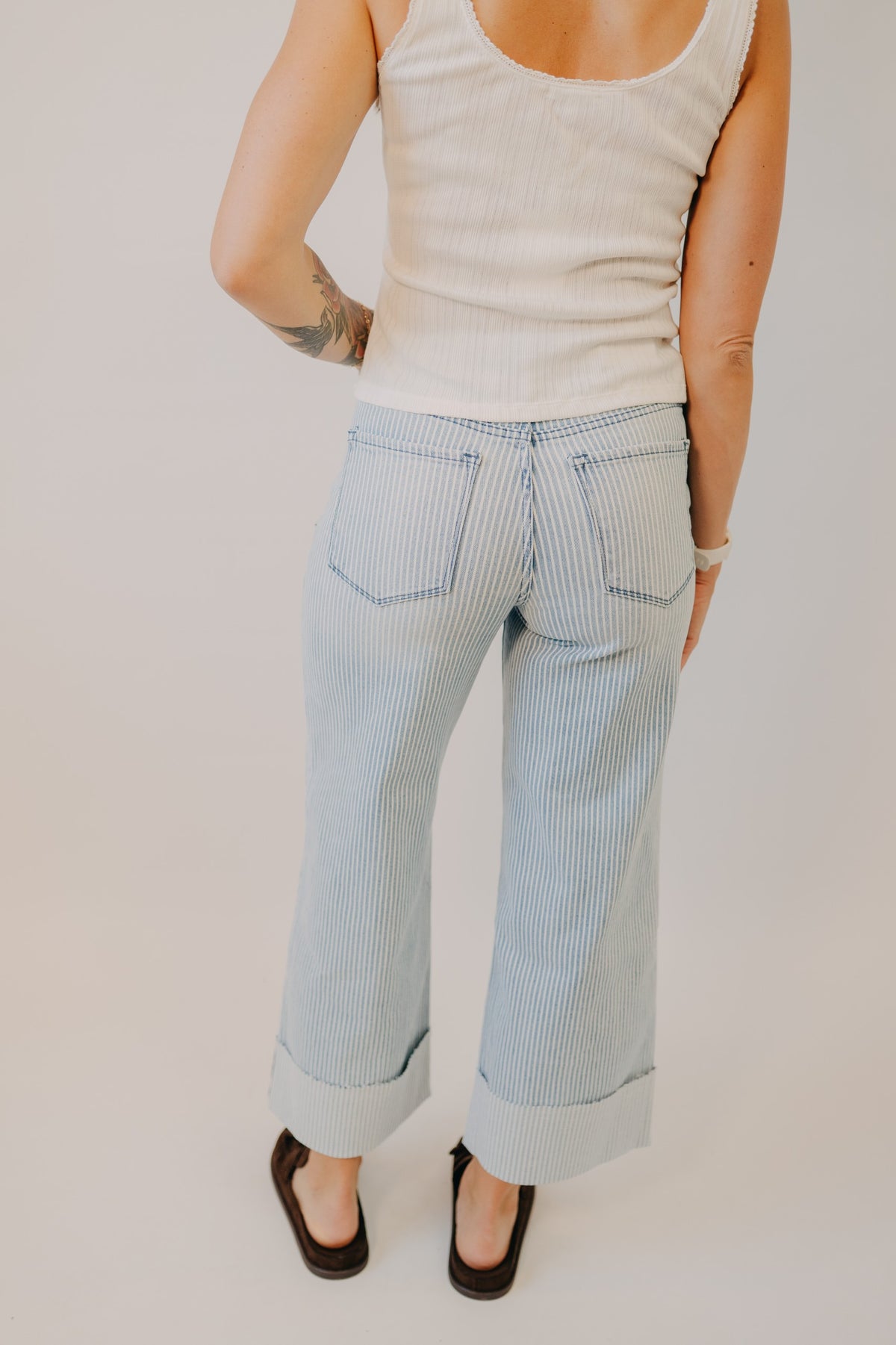 Vervet | High Rise Crop Stripe Wide w/ Cuff | Stripe