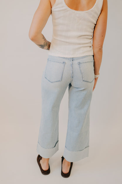 Vervet | High Rise Crop Stripe Wide w/ Cuff | Stripe