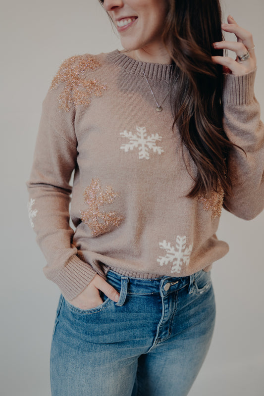 Staccato | Winter Snowflake Holiday Pullover | Mocha