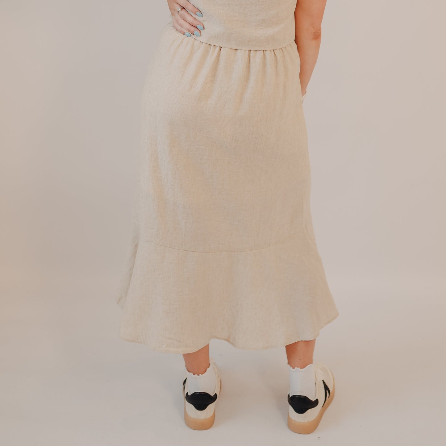 Gilli | Button Up Flare Hem Midi Skirt | Oatmeal