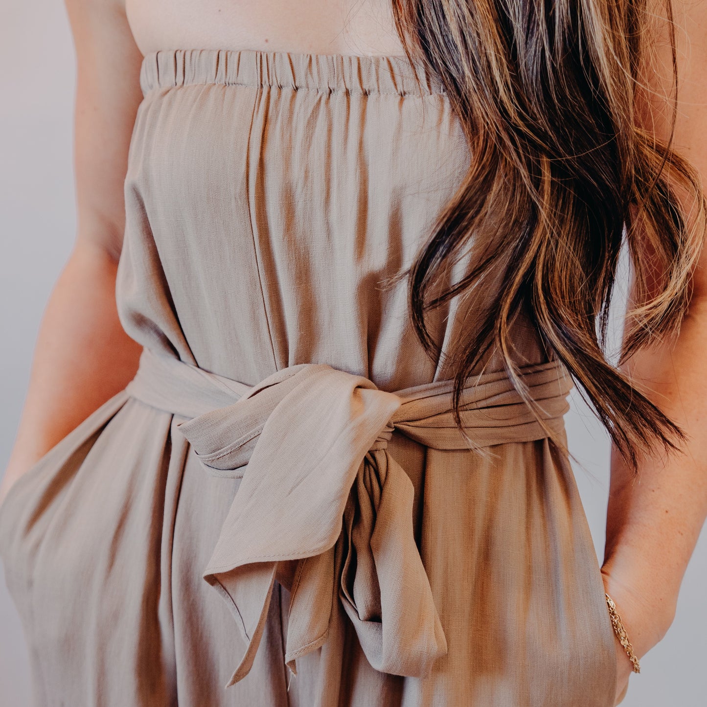 Fun2Fun | Front Tie Tube Jumpsuit | Taupe
