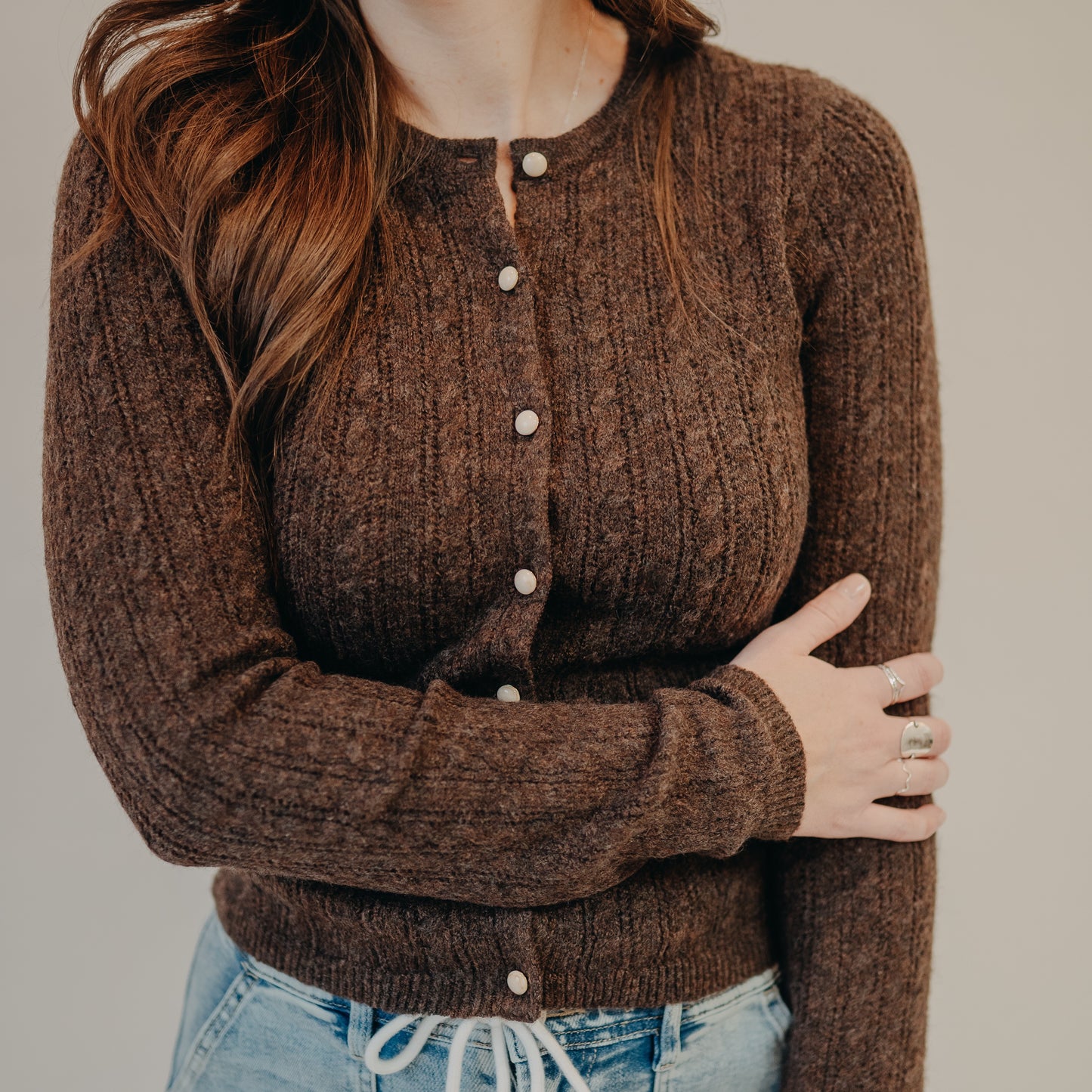 The Normal Brand | Bridget Cable Knit Cardigan | Umber