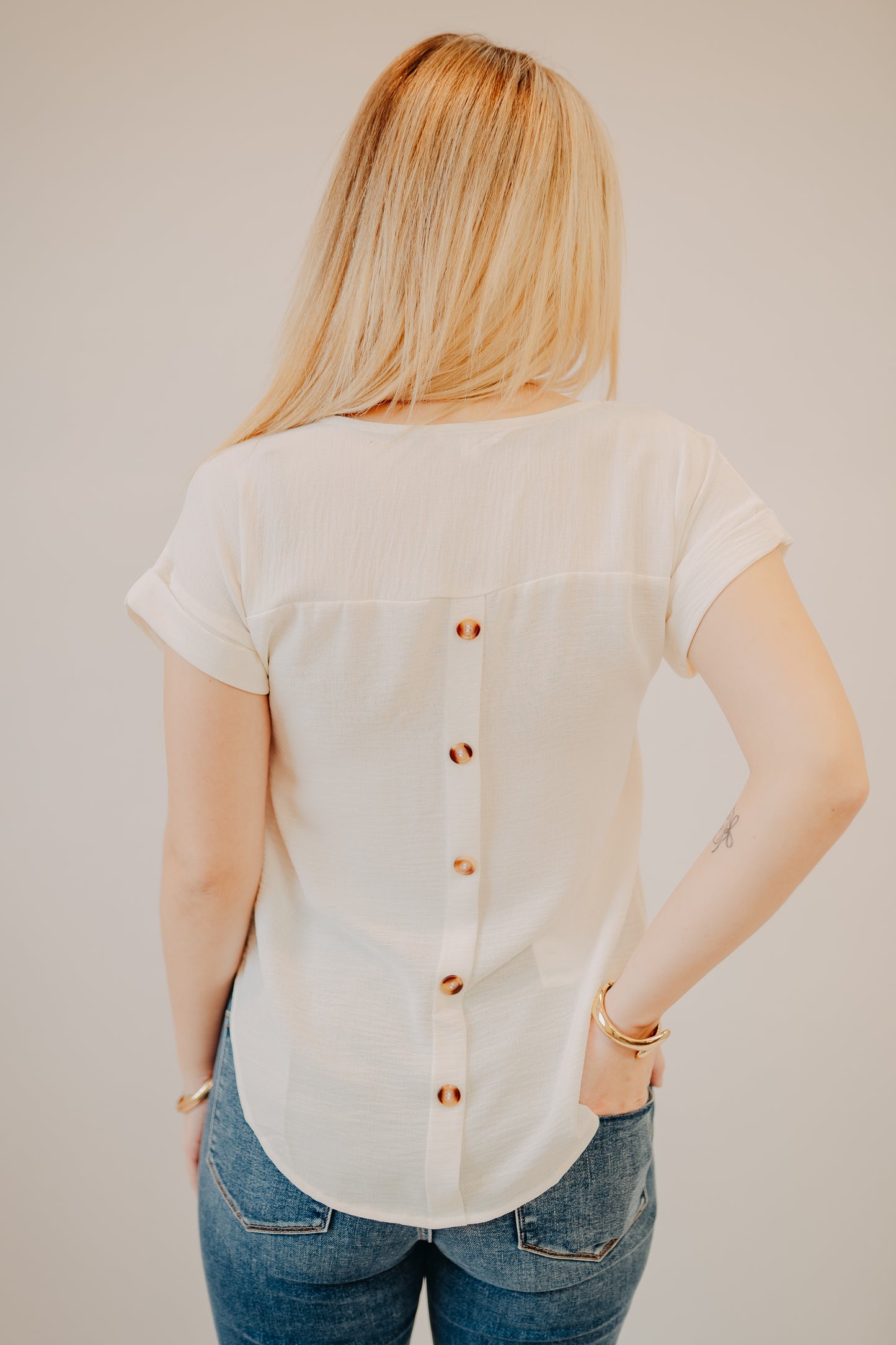 Blu Pepper | Split Neck Fold Sleeve Blouse | Cream