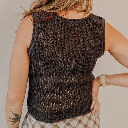 Blu Pepper | V-Neck Crocheted Vest | Charcoal