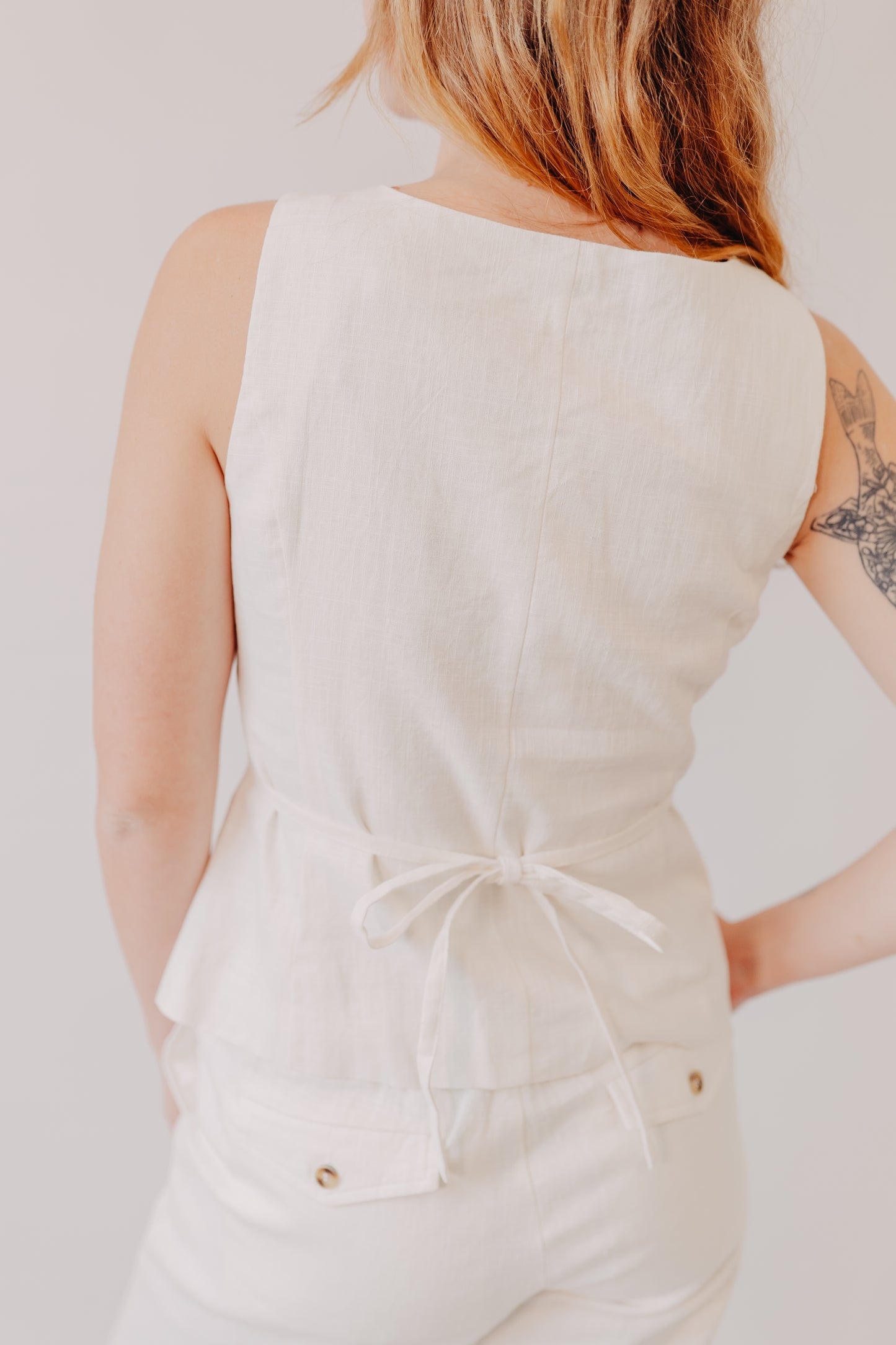 Miou Muse |  Square Neck Sleeveless Vest  Button Front | White