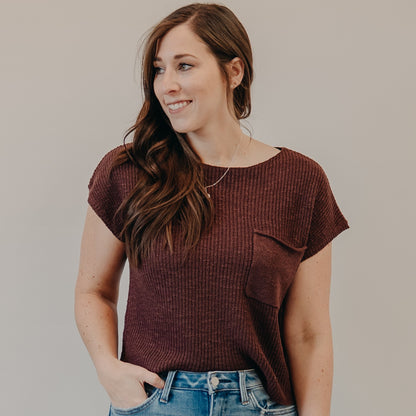 Be Cool | Pocket Cap Sleeve Dolman Top | Wine