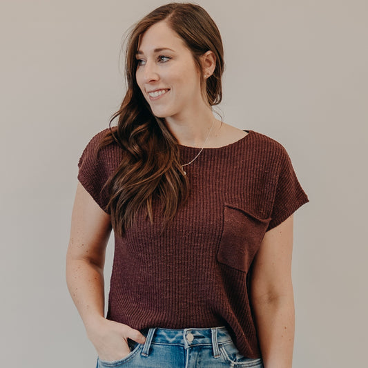 Be Cool | Pocket Cap Sleeve Dolman Top | Wine