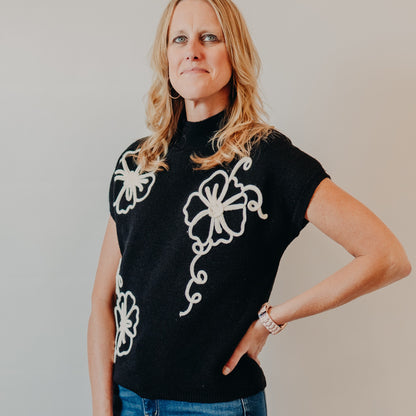 Blu Pepper | Floral Trim Sweater | Black