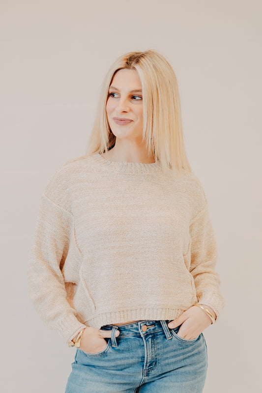 Blu Pepper | Exposed Seam Drop Shoulder Top | Khaki