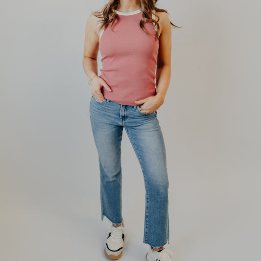 Flying Monkey | High Rise Raw Slant Hem Crop Flare | Cedar Lane