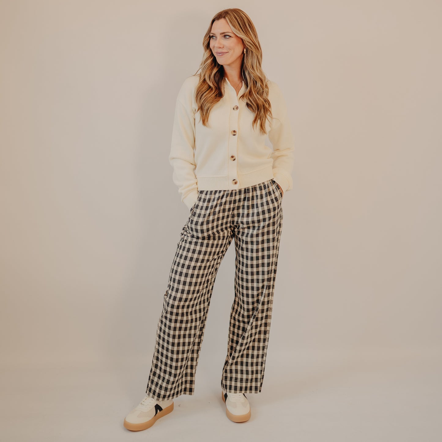 Wishlist | Cotton Plaid Pants | Black-Taupe