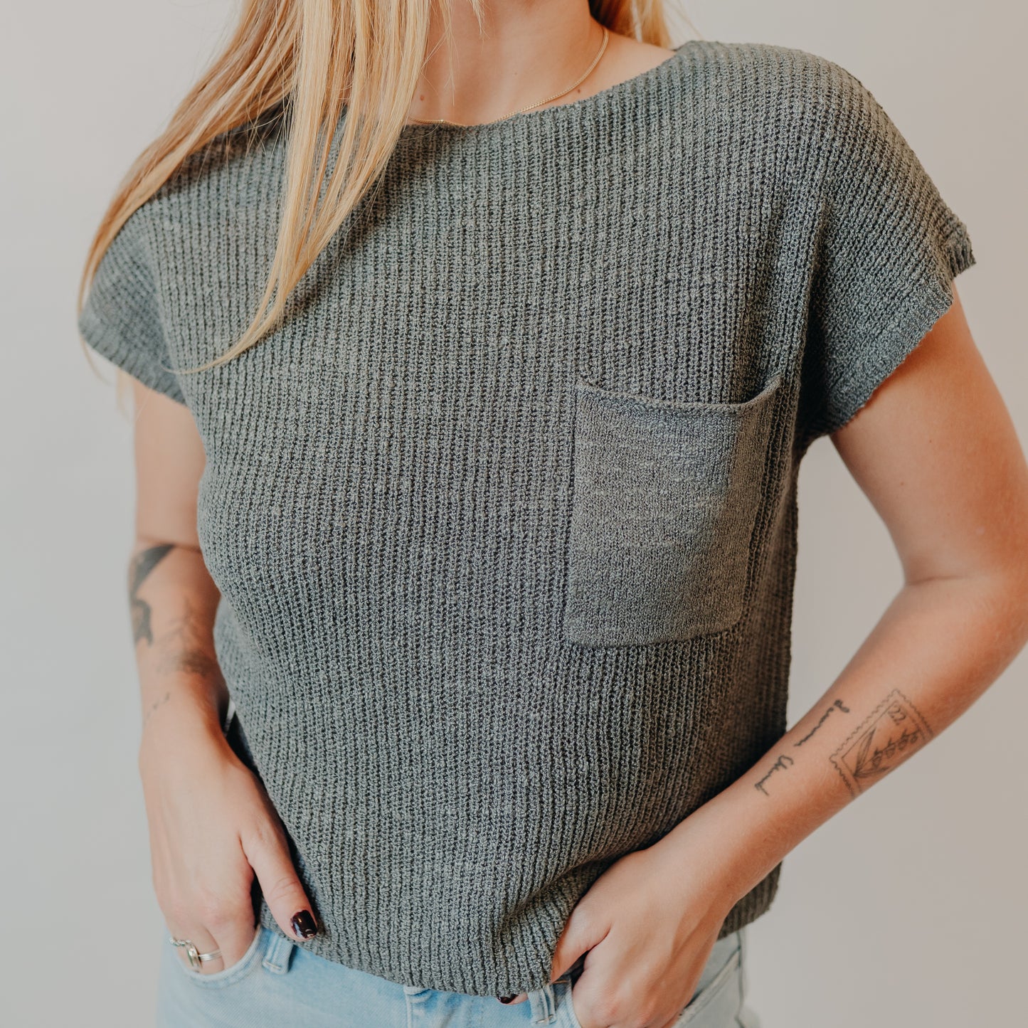 Be Cool | Pocket Cap Sleeve Dolman Top | Spruce