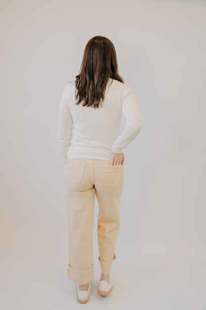 Vervet | Mid Rise Cuff Crop Wide | Sun Beige