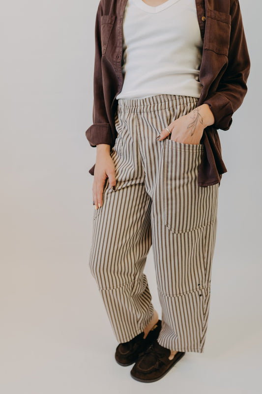 Blu Pepper | Stripe Pocket Wide Leg Pants | Brown