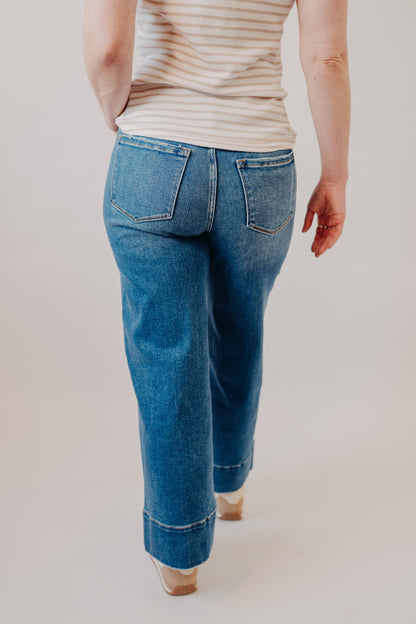 Vervet | High Rise Ankle Wide Trouser | Golden Aura