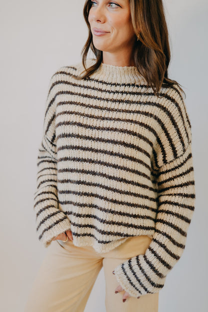 Blu Pepper | Striped Rolled Edge Sweater | Natural