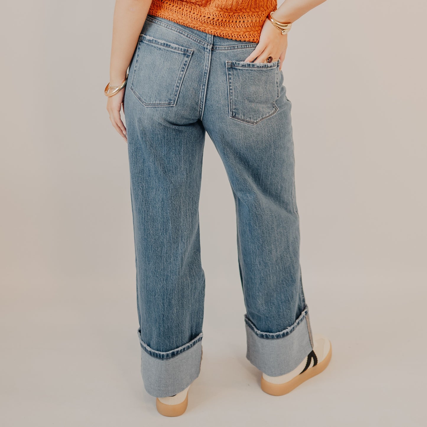 Vervet | Super High Rise Cuffed Baggy Wide | Dark Denim