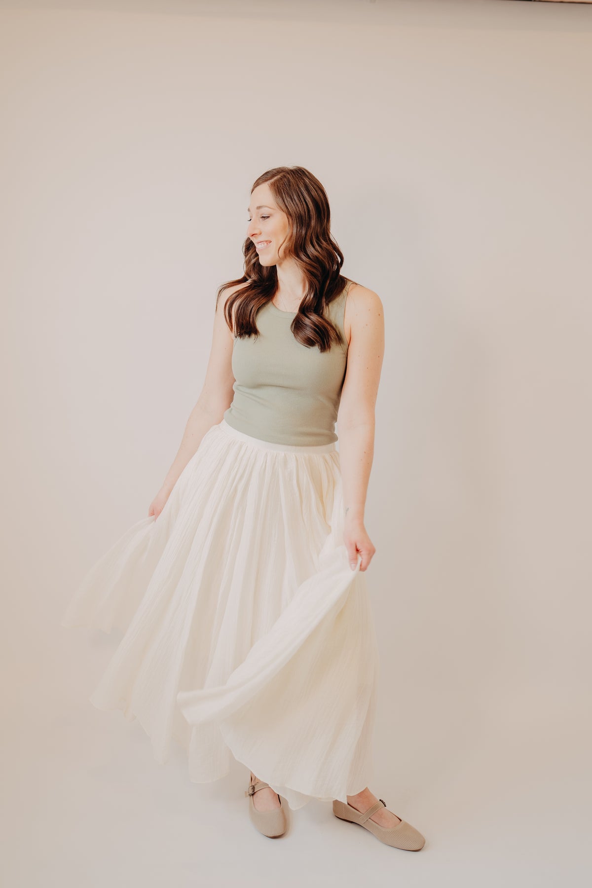 Fun2Fun | Crinkle Woven Maxi Skirt | Cream