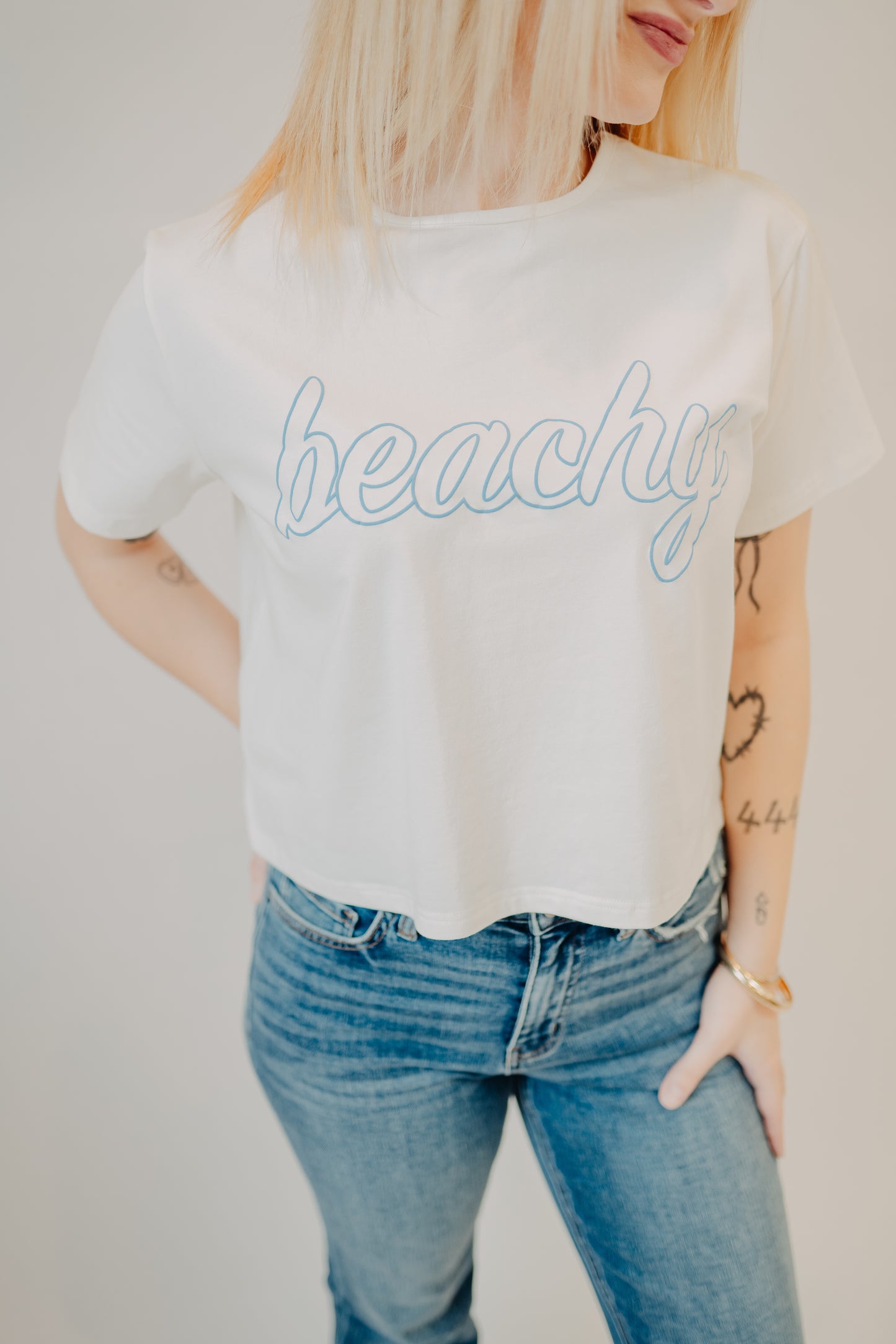 Wishlist | "Beachy" Crop Top | White Blue