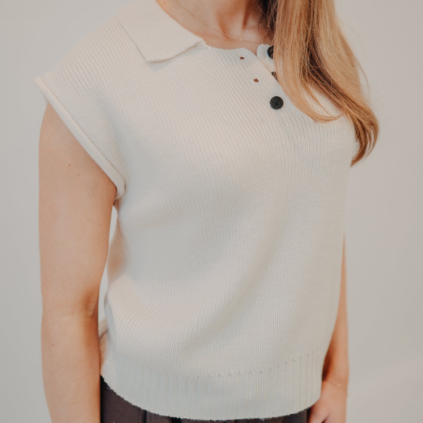 By Together | Ribbed Knit Polo Vest | Natural