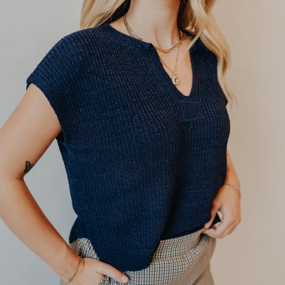 Blu Pepper | Split Neck Pullover | Navy