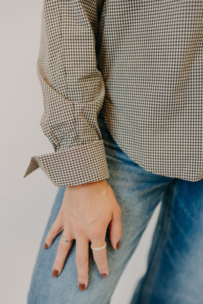 Z Supply | On Duty Gingham Button Up Top | Dark Chocolate
