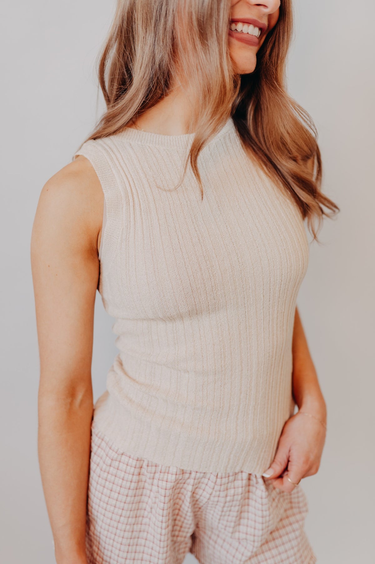 Blu Pepper | Sleeveless Sweater Top | Khaki