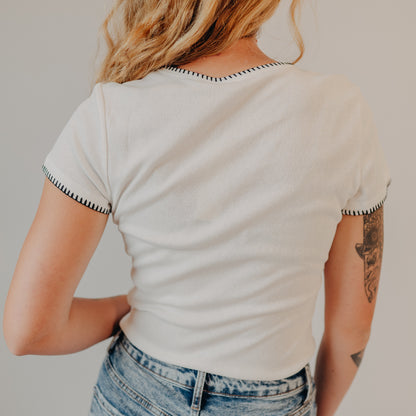Doe & Rae | Jersey Tee w/Blanket Stitch | Off White