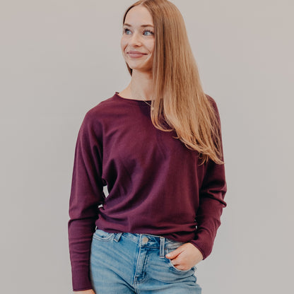 Staccato | Wide Neck Dolman Pullover | Dark Plum
