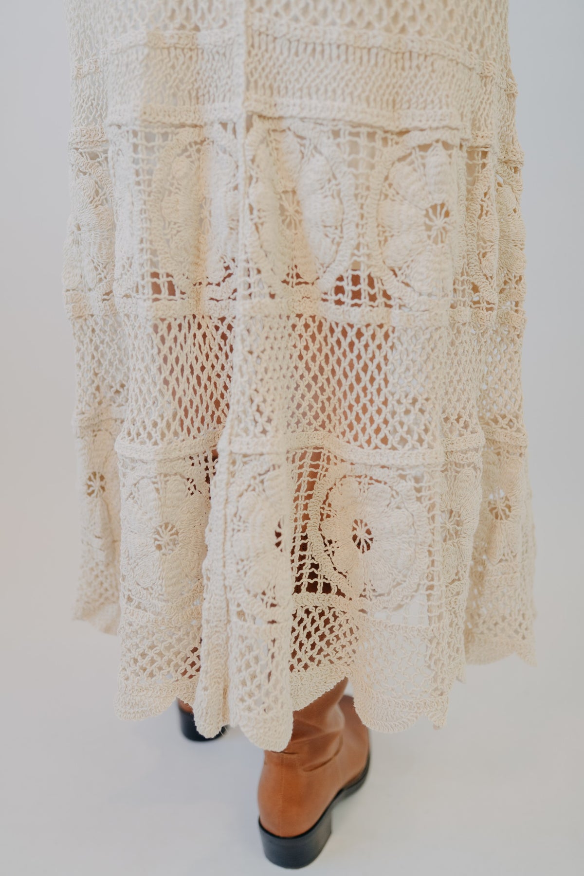 Doe & Rae | Crochet Floral Midi Skirt | Cream