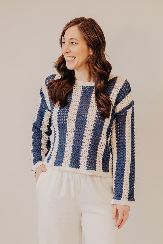 By Together | Romero Crochet Pullover | Navy White
