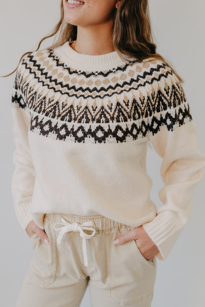 Blu Pepper | Fair Isle Crew Neck Sweater | Cream