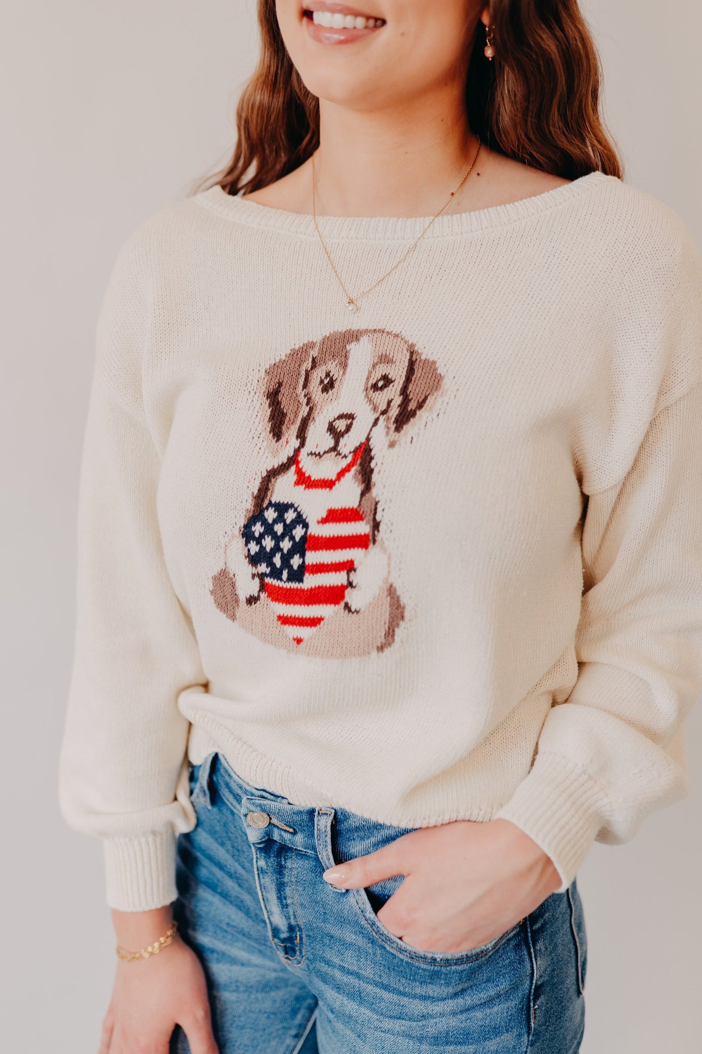 Blu Pepper | American Heart Puppy Sweater | Ivory