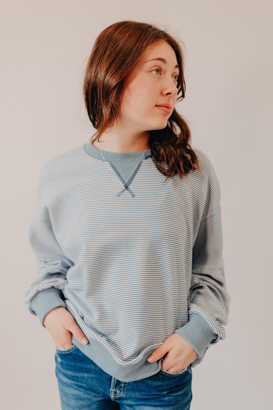 Wishlist | Striped Drop Shoulder Top | Ivory Blue