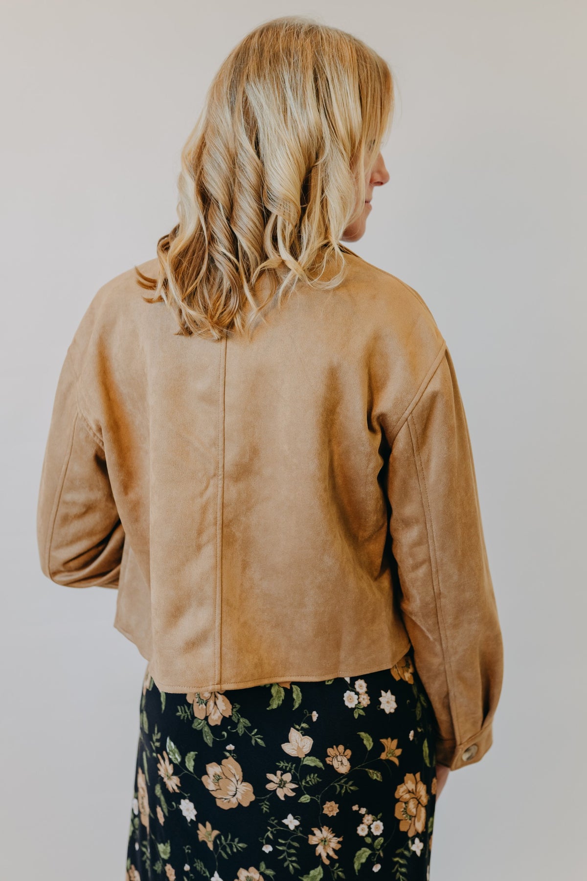 Blu Pepper | Suede Collared Crop Jacket | Camel