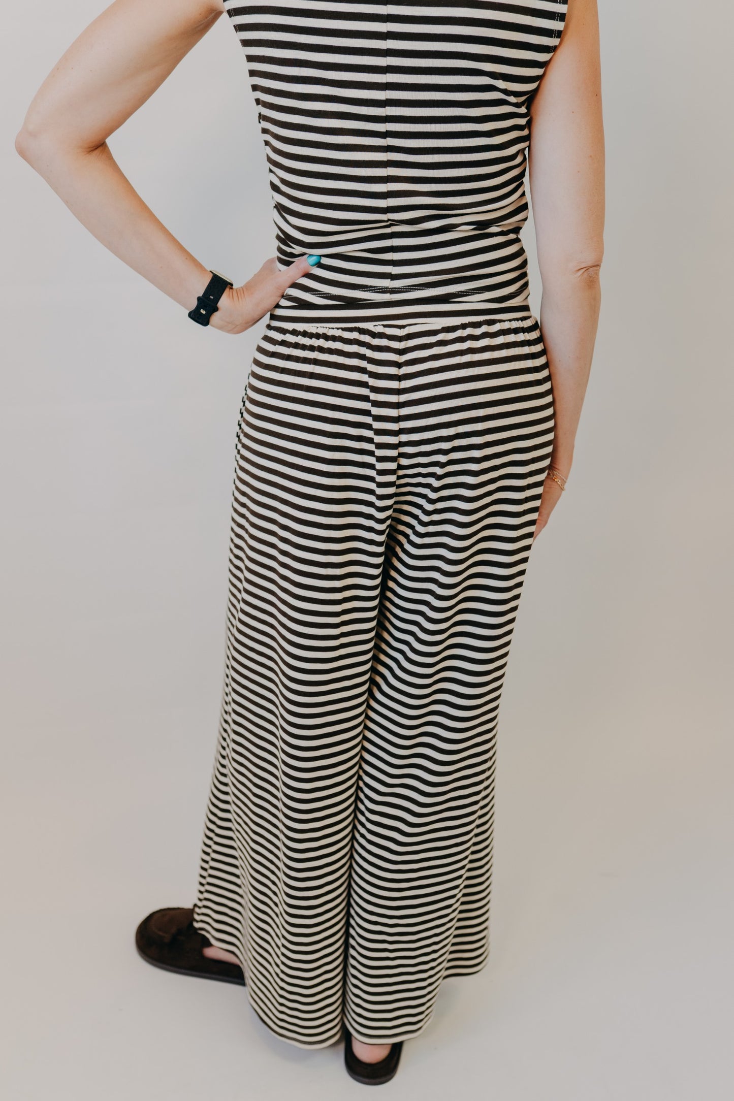 By Together | Fine Line Wide Leg Knit Pants | Cream Brown